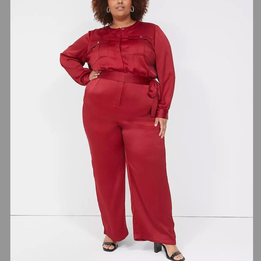 Lane Bryant NWT Long Sleeve Utility Satin Jumpsuit Womens Size 22P